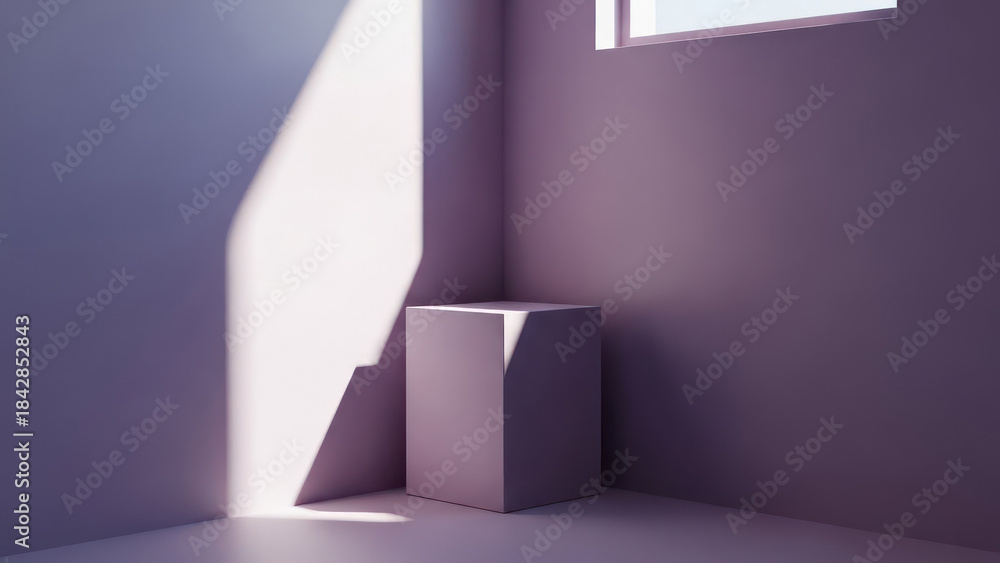 Fototapeta premium A minimalist purple room corner illuminated by natural light through a window
