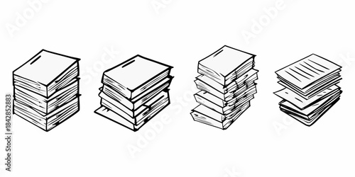 Simple illustration of four stacks of papers varying in height and order