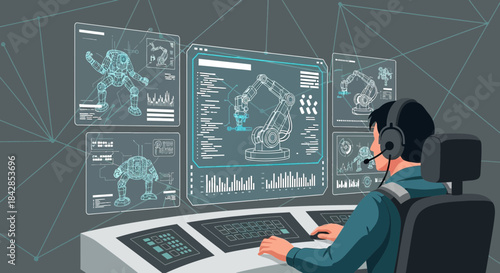 Advanced Robotic System Control Interface with Engineer Monitoring Automated Processes Visualization