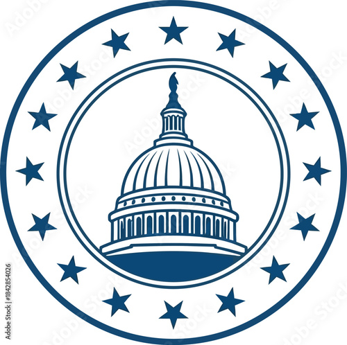 Iconic capitol building dome emblem with stars symbolizing democracy government and american patriotism a government landmark isolated on white background