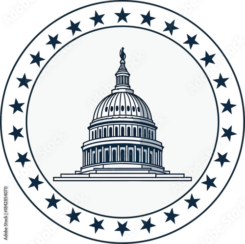 Classic american capitol building emblem with stars symbolizing freedom and democracy isolated on white isolated on white background