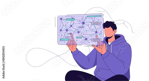 Analyzing a complex digital neural network on a virtual interactive transparent screen