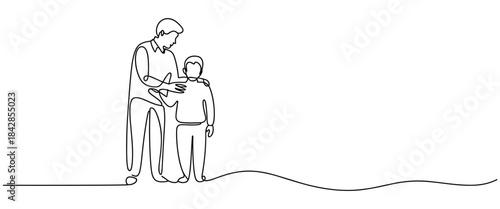 Parent Teaching Child Line Art Vector Showing Family Care, Guidance and Learning Moment