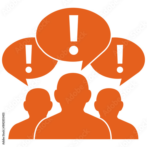 Three silhouettes with exclamation mark speech bubbles