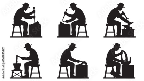 Blacksmith Working on Anvil in Workshop Silhouette