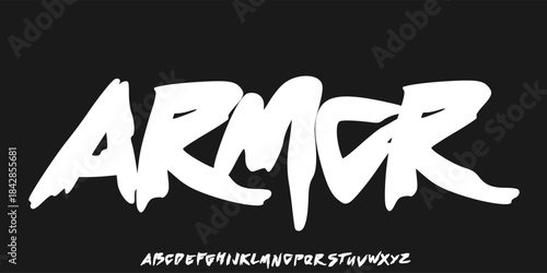 Armor Display Font, Abstract Metal Rock Horror Font Alphabet vector hand drawn lettering