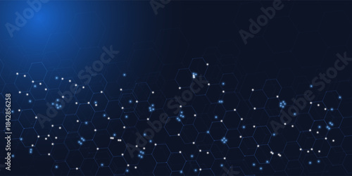 Hexagonal digital abstract background. Technology concept with lines, dots and hexagons for poster, banner, header, footer eps 10
