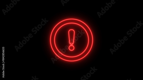 Red Neon Exclamation Mark Warning Sign image photo