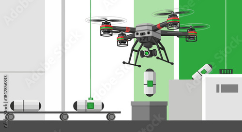 Automated drone transportation and delivery system within a modern logistics facility using