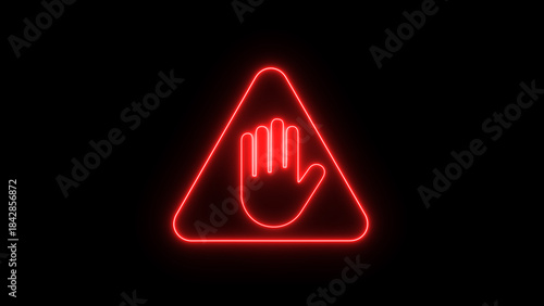 Red Neon Stop Hand Sign Warning Symbol danger