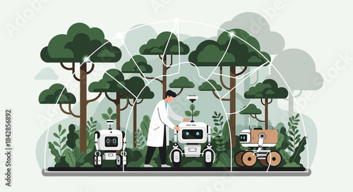 Automated ecological monitoring with robots and scientists in a controlled environment showcasing