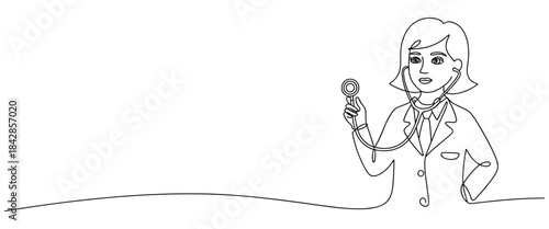 Continuous Line Doctor Illustration Vector with Female Physician and Stethoscope Design