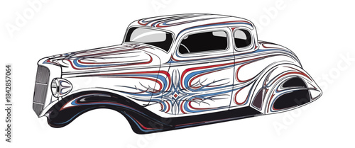 Classic car illustration with custom graphic details