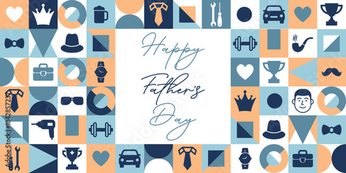 Fathers Day background with modern geometric icons. Greeting card, geometric pattern, poster, wallpaper, packaging.