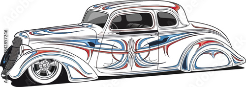 Classic car illustration with custom paint design