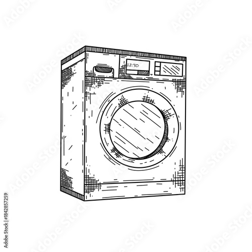hand drawn washing machine line art vector illustration