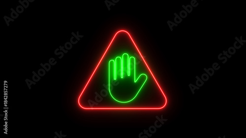Red Triangle Warning Sign with Green Neon Hand image