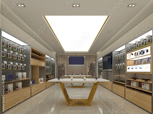 3d render electronics technology shop retail store