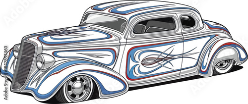 Classic car illustration with custom paint design and detailed features