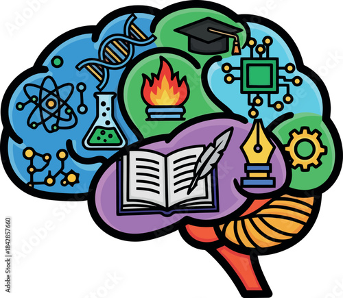 Creative Mind with Education and Innovation Symbols.