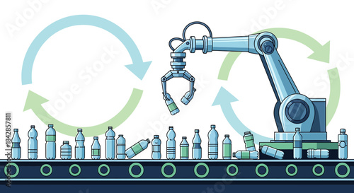 Automated plastic bottle recycling process showcasing a circular economy concept illustration