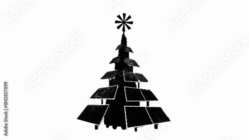 Modern minimalist silhouette of a stylized Christmas tree with geometric tiers and a star topper