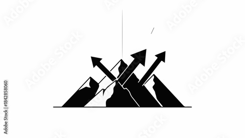 Arrows pointing upwards from mountain peaks, symbolizing growth and success.