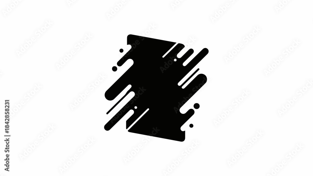 Fototapeta premium Dynamic black ink splash with energetic lines and dots on a white background.