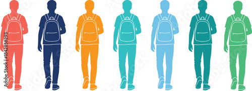 Group of Active People Silhouettes Running Riding Bicycle and Scooter in Motion Vector Illustration.