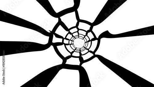 Abstract black and white tunnel with radiating lines, creating a sense of movement and depth.