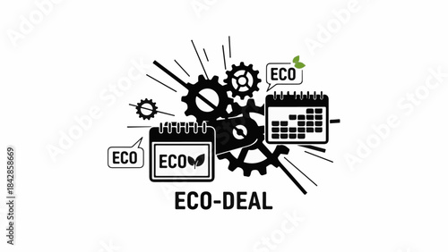 Eco friendly deal with gears and calendar symbols indicating sustainability planning