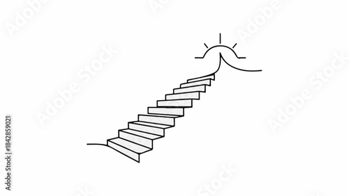 Ascending staircase leading towards a bright, hopeful sunrise.