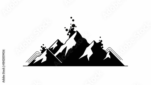 Dramatic mountain peak silhouette with cascading debris, symbolizing powerful nature and challenges.