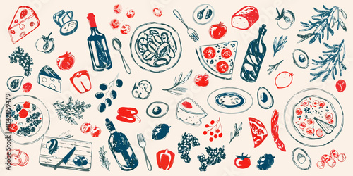 A charming illustration of italian food and wine a delightful culinary scene