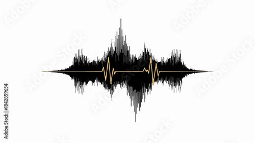 Dynamic sound wave visualization with golden accents on a white background