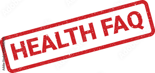Distressed red rubber stamp with the capitalized text HEALTH FAQ prominently displayed in a bold font