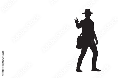 Man in Hat Pointing Finger Detective Silhouette
