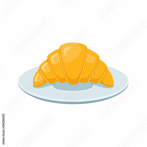 A freshly baked golden croissant, a classic French pastry, presented on a clean plate, ideal for a delightful breakfast, evoking bakery freshness and buttery goodness