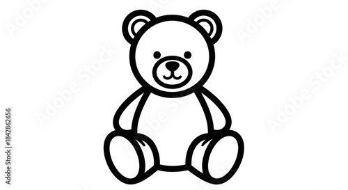 Cute Cartoon Teddy Bear Sitting, Adorable Stuffed Toy, isolated white background