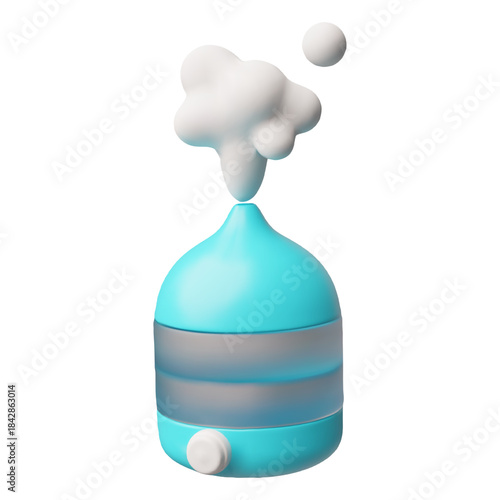 Electric air humidifier with round button and moisture steam flow 3D cartoon plastic style vector icon, home appliance
