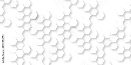 Fototapeta Naklejka Na Ścianę i Meble -  Seamless creative geometric Pattern of white hexagon white abstract hexagon wallpaper or background. 3D Futuristic abstract honeycomb mosaic white background. white hexagon geometric texture.	
