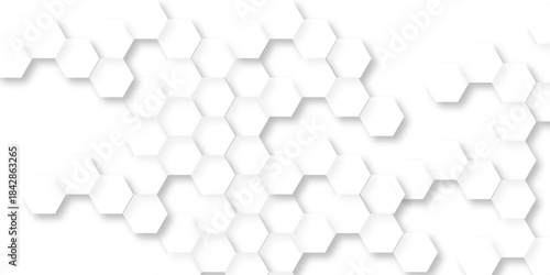 Fototapeta Naklejka Na Ścianę i Meble -  Seamless creative geometric Pattern of white hexagon white abstract hexagon wallpaper or background. 3D Futuristic abstract honeycomb mosaic white background. white hexagon geometric texture.	
