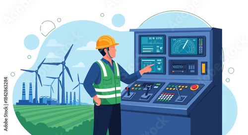Operator managing sustainable energy production, ensuring optimal efficiency and environmental
