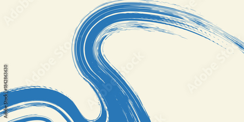 Grunge grainy blue brush stroke with spray texture. Hand drawn distress damaged vintage banner with zigzag bold line. Rough thick brush stroke texture. Spray paint effect vector background.