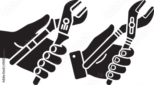 Two silhouetted hands gripping wrenches ready for mechanical work