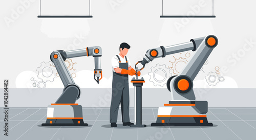 Robotic arms and human collaboration in advanced manufacturing automation solution assembly line