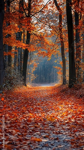 Autumn trees shining warmly above colorful forest floor high resolution picture