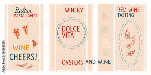 Colorful banners advertising italian food wine and a dolcevita lifestyle