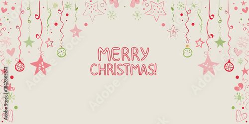 Festive christmas illustration with hanging ornaments and a heartwarming message