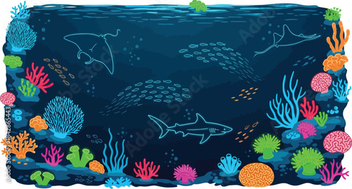 Vibrant underwater coral reef scene filled with diverse marine life and exotic fish creating a lively aquatic ecosystem backdrop isolated on white background